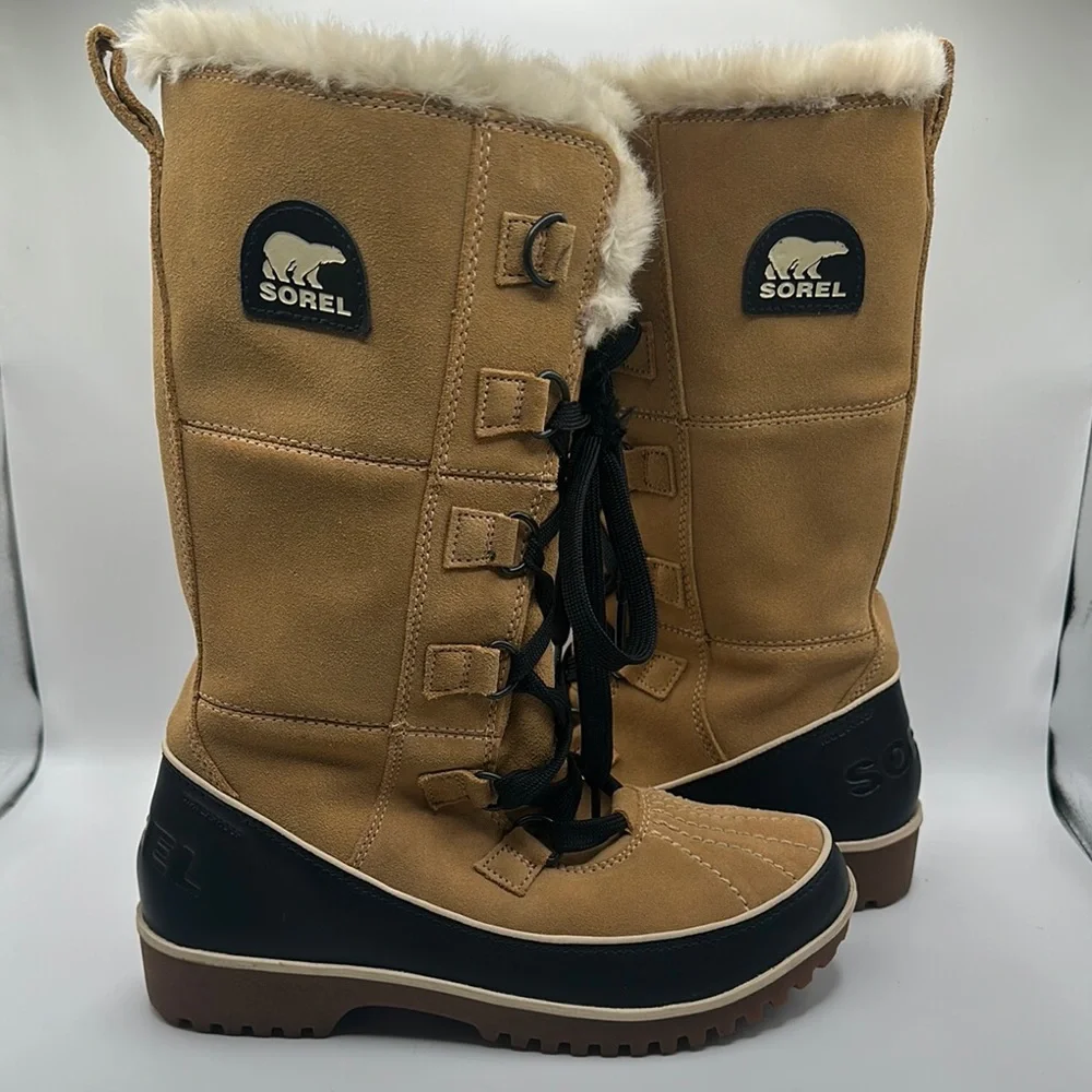 Sorel Sz 7 Tivoli High II Boots Curry Fur Lined Suede Tan Black Winter Snow Boot
